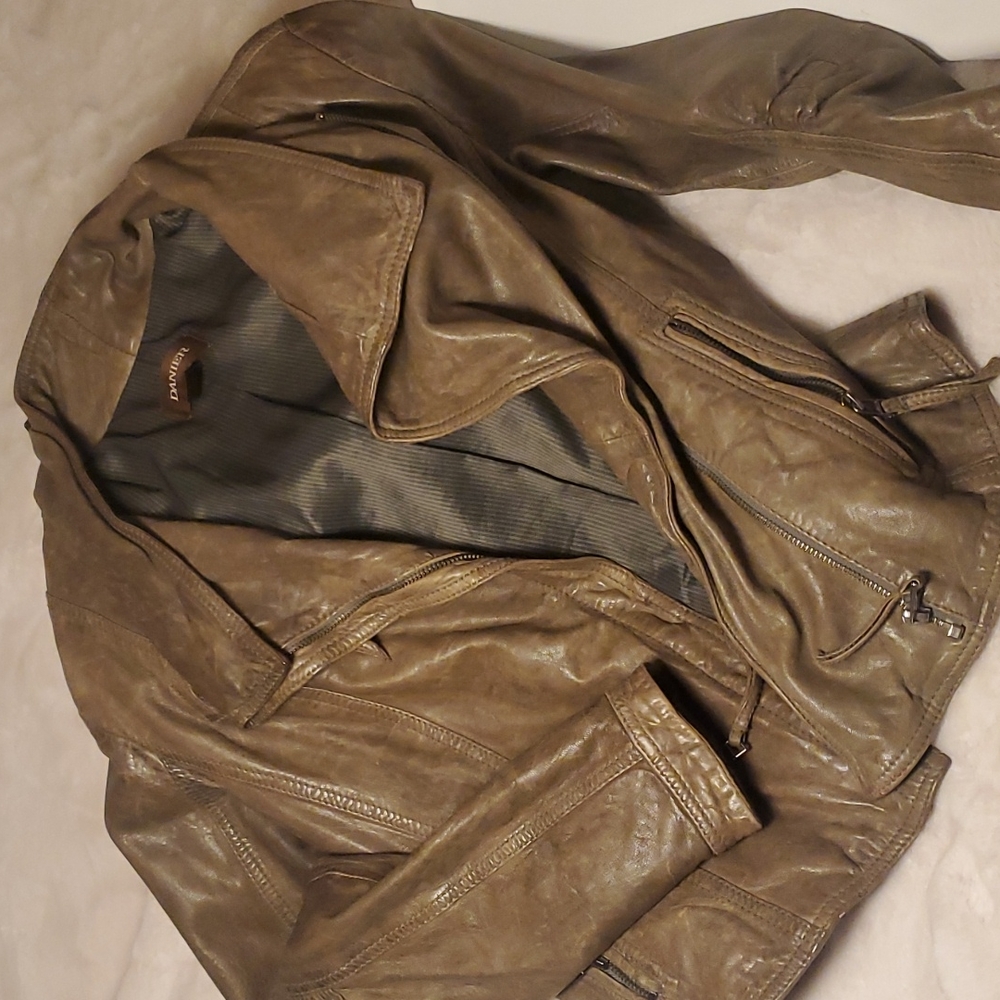 XS DARK GREY DANIER LEATHER JACKET!